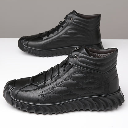 Plus Size Mens Comfort Boots - Fashionably Trendy, Slip-Resistant, Lace-Up, Vintage-Inspired Design - Ideal for Outdoor Activities and Daily Wear, Ankle-High, Solid Color
