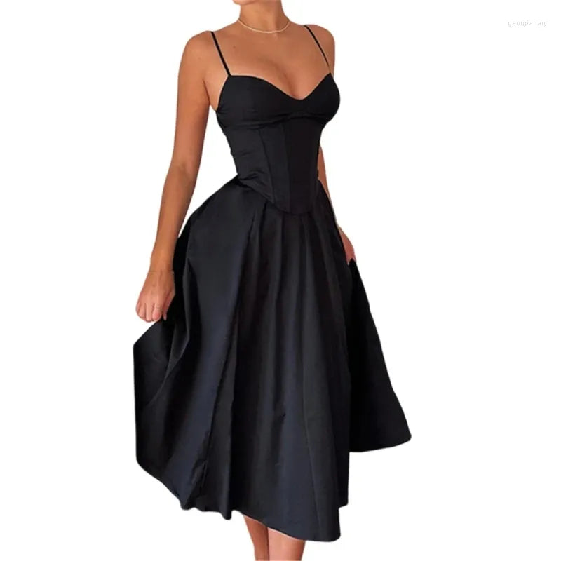 Casual Dresses Women Corsets Dress Summers V Neck Sleeveless Backless A Line Sexy Flowys Sundress Maxi Gifts 066C