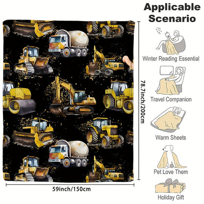 1pc Customizable Fleece Throw Blanket - Soft, Cozy, Personalized Excavator Design with Custom Name and Letter - Perfect Gift for Daughter, Granddaughter, Adults for Home, Picnic, Travel, and Outdoor Activities