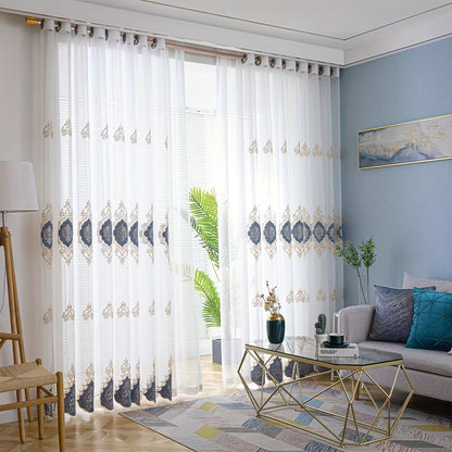 1pc Exquisite Boho Embroidered Gauze Curtain - Sun Blocking, Breathable, and Stylish Decor for Living Room and Bedroom with Natural Light Filtering and Air Circulation