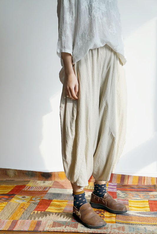 cotton and linen design multi-wear literary loose wide-leg pants Harlan pants, two-wear meditation pants K1846
