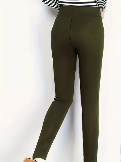 Womens High-Waisted Solid Color Fleece Leggings - Ultra Soft, Warm, and Comfortable with High Elasticity, Four-Way Stretch, and Moisture-Wicking Properties for Fall and Winter Activewear - Perfect for Outdoor Sports and Daily Casual Wear