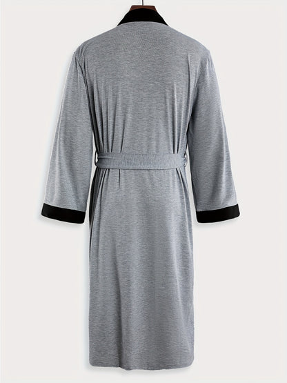 Mens Comfy Color Block Robe - Soft One-Piece Night-Robe with Spacious Pocket and Adjustable Lace-Up Closure - Perfect for Lounging Around the House in Pajamas After Bath or Shower