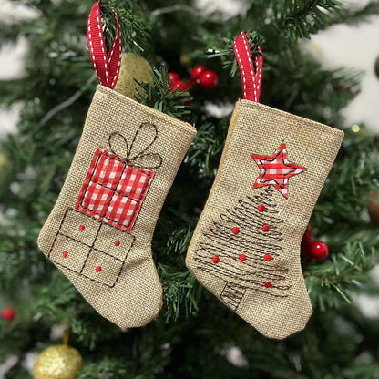 1pc, Burlap Embroidery Christmas Stocking, Christmas Tree Hanging, Christmas Ornaments, Holiday Accessory, Birthday Party Supplies, Room Decor, Christmas Gifts, Home Decor, Scene Decor