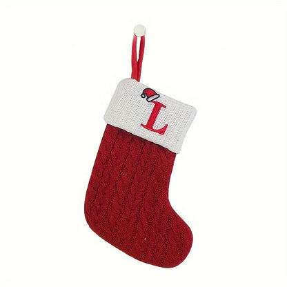 Classic Initial Mini Christmas Stockings, 1pc, Embroidered Alphabet Knit Red and White Themed Socks for Home, Christmas Tree, Mantel Decoration, No Feathers, Polyester - Festive Holiday Decor