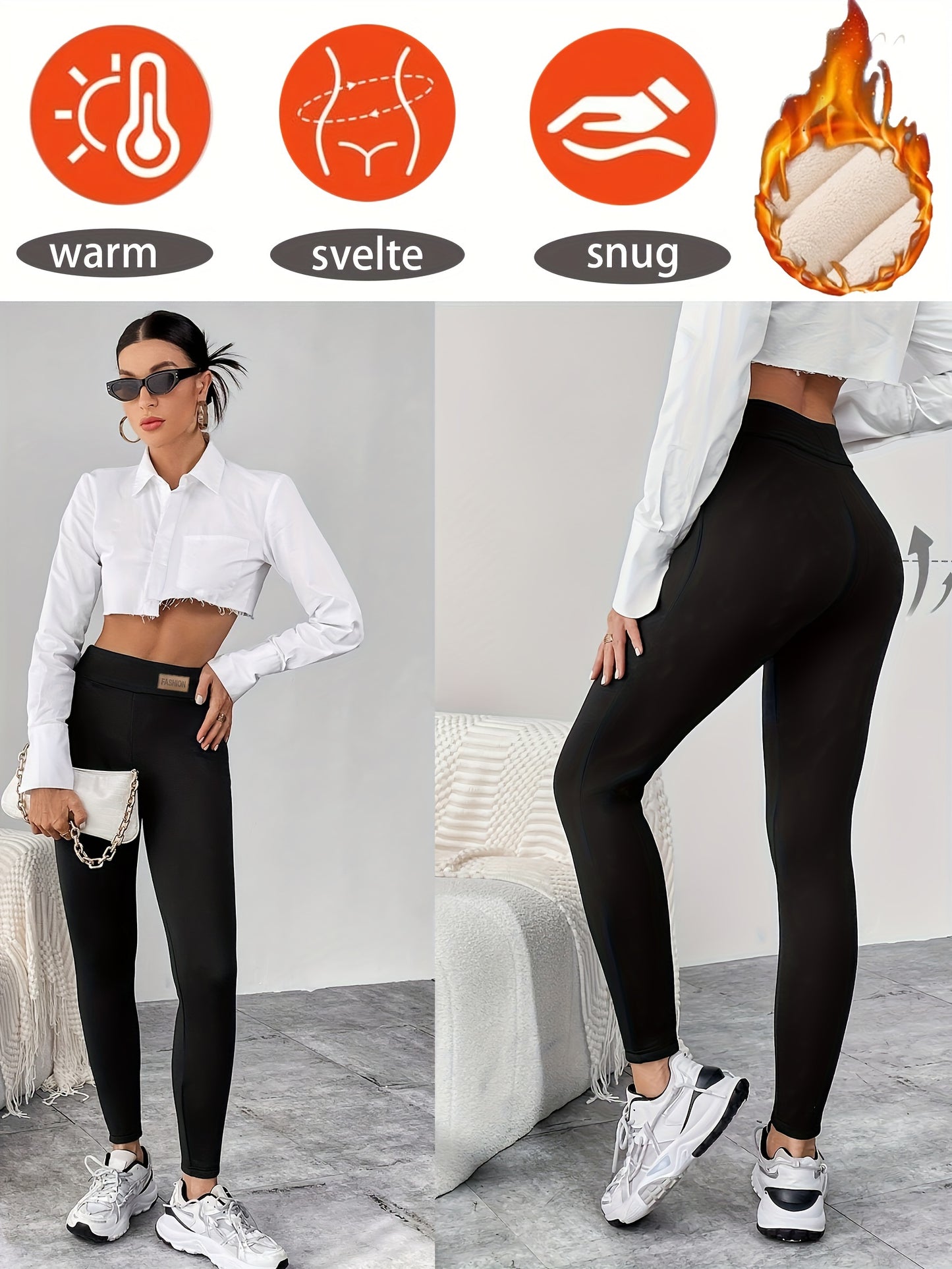 Cozy Fleece-Lined High-Waist Leggings for Women - Stretchy, Slimming Winter Warmth in Solid Colors