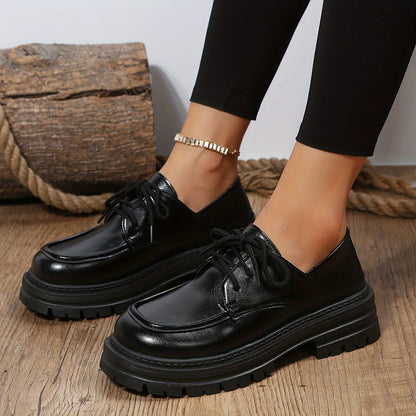 Womens Oxford Charm - Solid Hue Lace-Up Platform Loafers - Ultra-Comfortable Soft Sole, Minimalist Low-top, Durable & Stylish Preppy Shoes