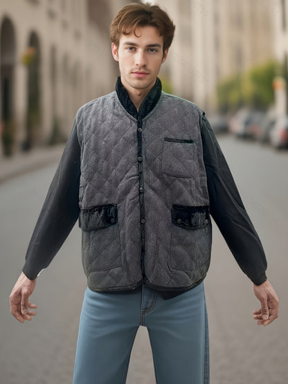 Men's Fleece-Blend Fleece Vest - Sleeveless, Stand Collar, Perfect for Parties & Weddings, PLUS SIZE