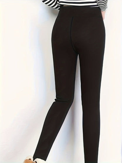 Womens High-Waisted Solid Color Fleece Leggings - Ultra Soft, Warm, and Comfortable with High Elasticity, Four-Way Stretch, and Moisture-Wicking Properties for Fall and Winter Activewear - Perfect for Outdoor Sports and Daily Casual Wear
