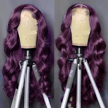 Dark Burgundy 13x4 Body Wave Lace Front Wigs Human Hair 150% Density Deep Smokey Purple Body Wave Wigs For Women HD Transparent Lace Front Wigs Glueless Human Hair Pre Plucked With Baby Hair