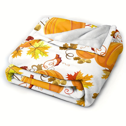 1pc Soft and Cozy Pumpkin Print Flannel Blanket - Perfect for Travel, Sofa, Bed, and Office Decor - Ideal Halloween and Thanksgiving Gift for Boys, Girls, and Adults - Available All Year Round