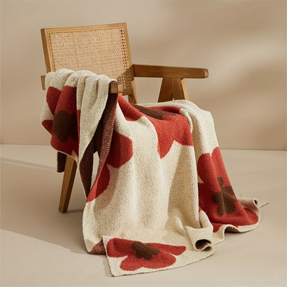 1pc Nordic Flower Pattern Knitted Blanket, Air Conditioning Blanket Warm Cozy Soft Throw Blanket For Couch Bed Sofa