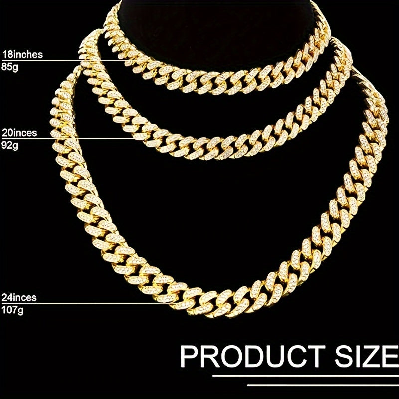 3 piece set Cuban chain necklace bracelet rhinestone earrings sparkling necklace bracelet crystal large round earrings jewelry gift