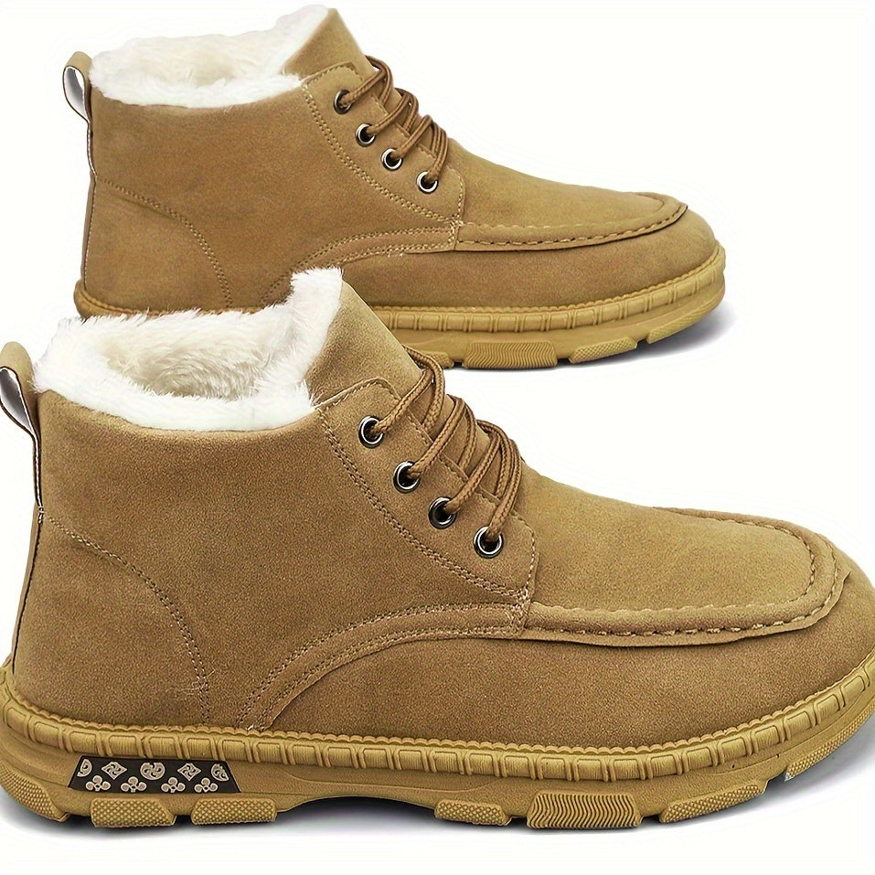 Men's Fashion Snow Boots, Anti-skid Windproof High-top Lace-up Boots With Fuzzy Lining For Outdoor Walking Running Hiking, Autumn And Winter