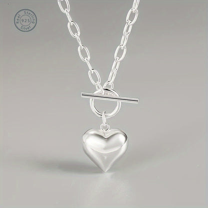 925 Sterling Silver Heart Shaped Pendant Necklace, Simple Collarbone Chain Elegant Women's Jewelry With Gift Box