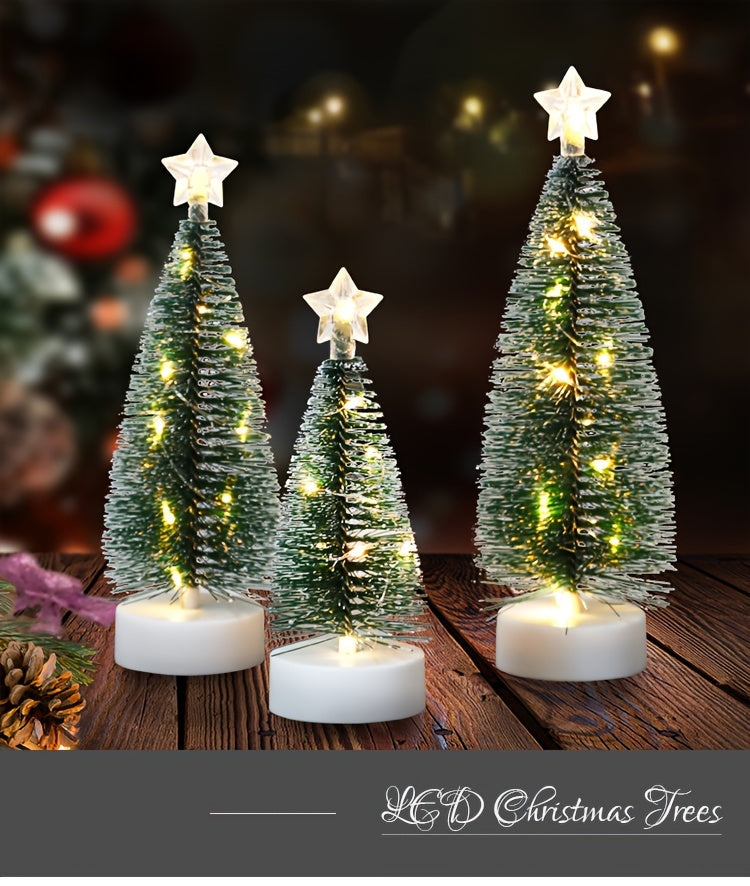 1set 3pcs Large Medium Small Simulation Christmas Tree, Led Copper Wire Light Tree, Christmas Holiday Decorations, Scenery Arrangement Accessories, Holiday Lighting, Small Ornaments For Indoor Home, Cedar, 2 Sections Number 7 Battery (Not Included)