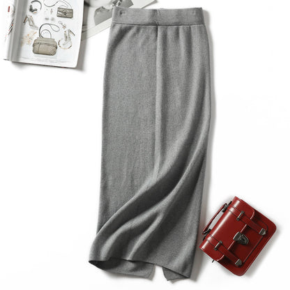 ZllKl 2018 autumn and winter new women's knitted skirt children's medium and long slim-fitting hip-wrapped hem split skirt