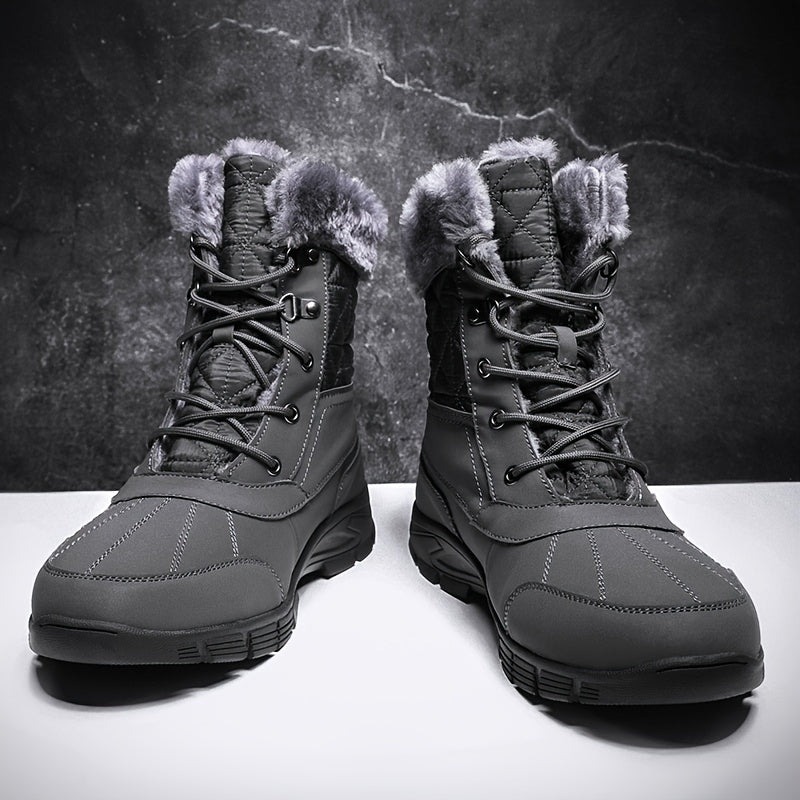 Men's Casual Snow Boots, Anti-skid Windproof High-top Lace-up Boots With Fuzzy Lining For Outdoor, Autumn And Winter