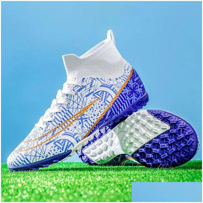 Soccer Shoes Mens Soft Tf/Fg Football Boots Breathable Non-Slip Grass Training Sneakers Cleats Outdoor High Top Sport Footwear 240607 Dhv6M