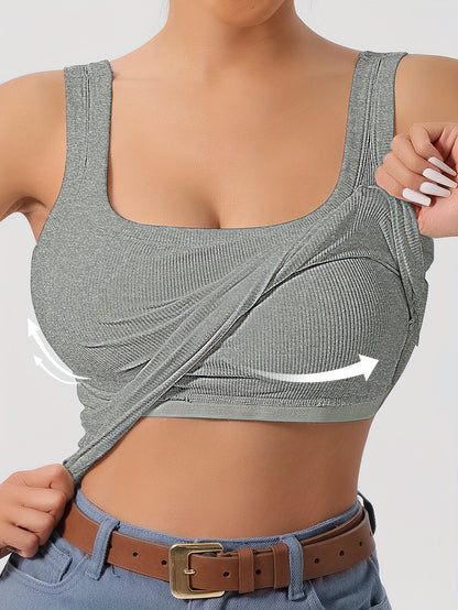 ZllKl Slim Solid Color Sports Tank Top With Detachable Chest Pad, Bottoming Vest T-shirt, Women's Clothing