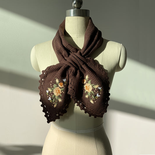 Vintage-Inspired Embroidered Knit Scarf - Soft, Warm, Windproof, and Elastic - Perfect for Weekend Casual Wear in Autumn and Winter