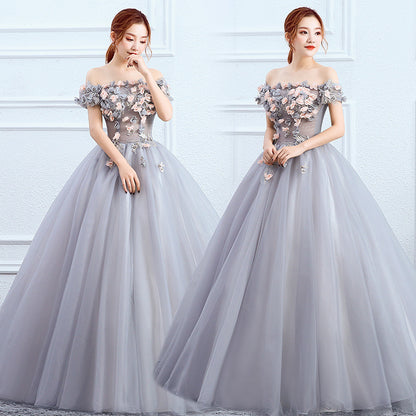 2025 new female long color yarn studio bridal banquet host evening dress solo art test performance dress fluffy skirt