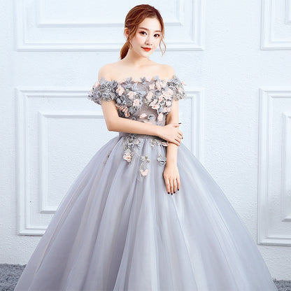 2025 new female long color yarn studio bridal banquet host evening dress solo art test performance dress fluffy skirt