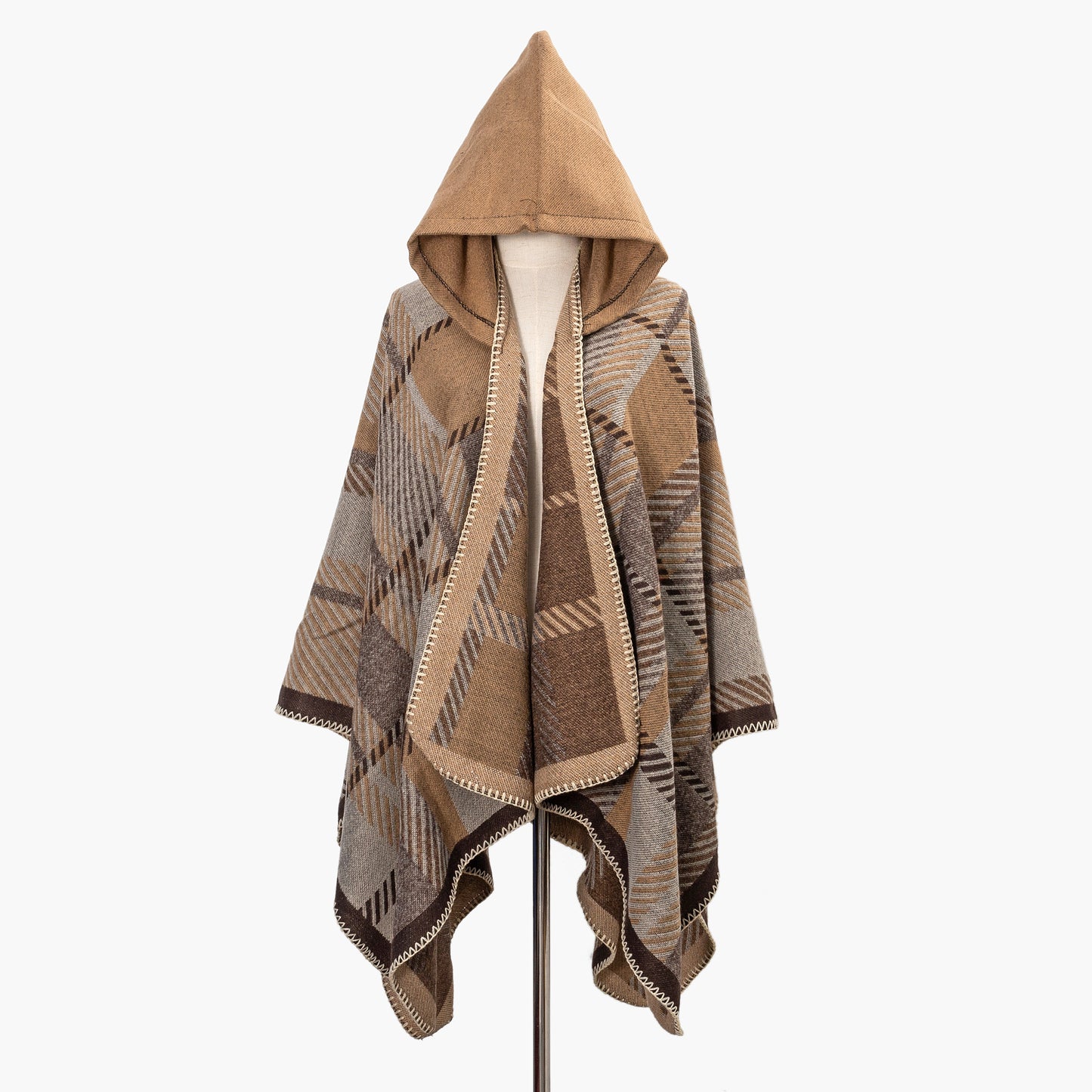 Cozy Oversized Hoodie Scarf Blanket - Stylish Boho Geometric Print with Tassels - Ultra-Soft Warm Cape for Outdoor Adventures, Windproof & Thick Cardigan Shawl