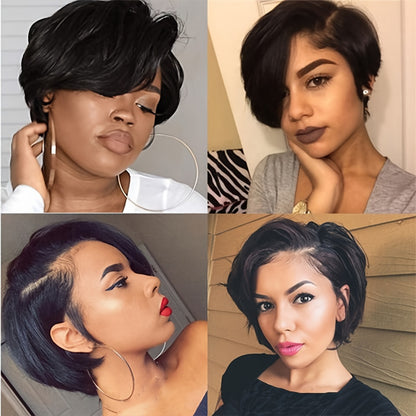 Brazilian Remy Human Hair Wigs 13x4 Lace Front Short Straight Wig Pixie Cut Bob Wig Straight Bob Human Hair Wigs For Women 180% Density 6 Inch 13x4 Lace Closure Wigs Human Hair