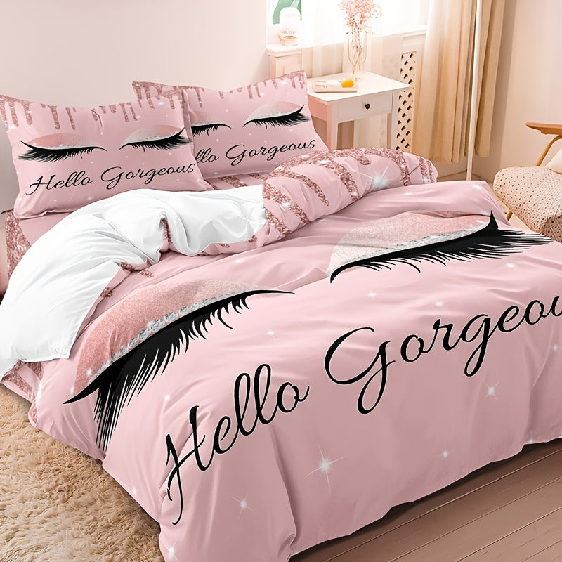 3pcs Fashion Duvet Cover Set, Eye Lash Pattern Bedding Set, Soft Duvet Cover, For Wedding Anniversary, For Bedroom, Guest Room (1*Duvet Cover + 2*Pillowcases, Without Core)