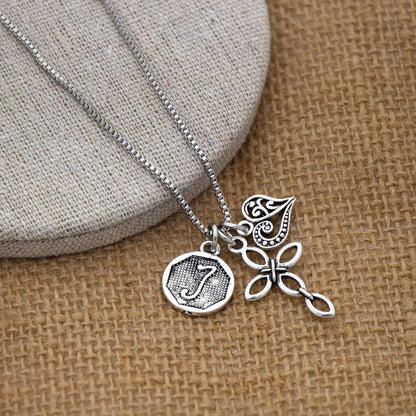 1pc Silvery Initial A-Z Square Chain Necklace For Men Women, Letter Heart Cross Pendant Necklaces, Valentine's Day Birthday Jewelry Gifts