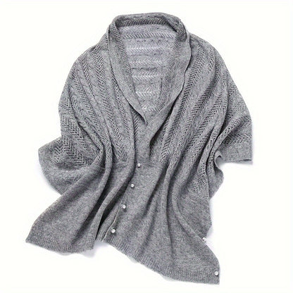 Luxurious Knitted Shawl Wrap - Soft, Twisted Flower Design with Faux Pearls, Versatile Autumn and Winter Accessory for Office, Casual Daily Wear, and Outdoor Activities - Perfect Gift for Women and Ladies