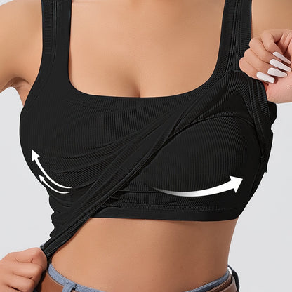 ZllKl Slim Solid Color Sports Tank Top With Detachable Chest Pad, Bottoming Vest T-shirt, Women's Clothing