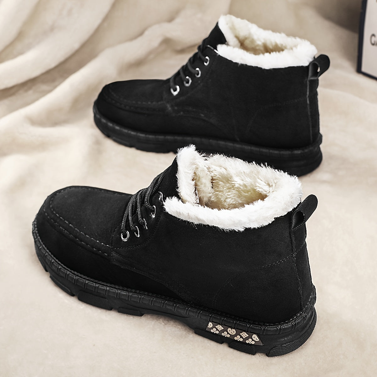 Men's Fashion Snow Boots, Anti-skid Windproof High-top Lace-up Boots With Fuzzy Lining For Outdoor Walking Running Hiking, Autumn And Winter
