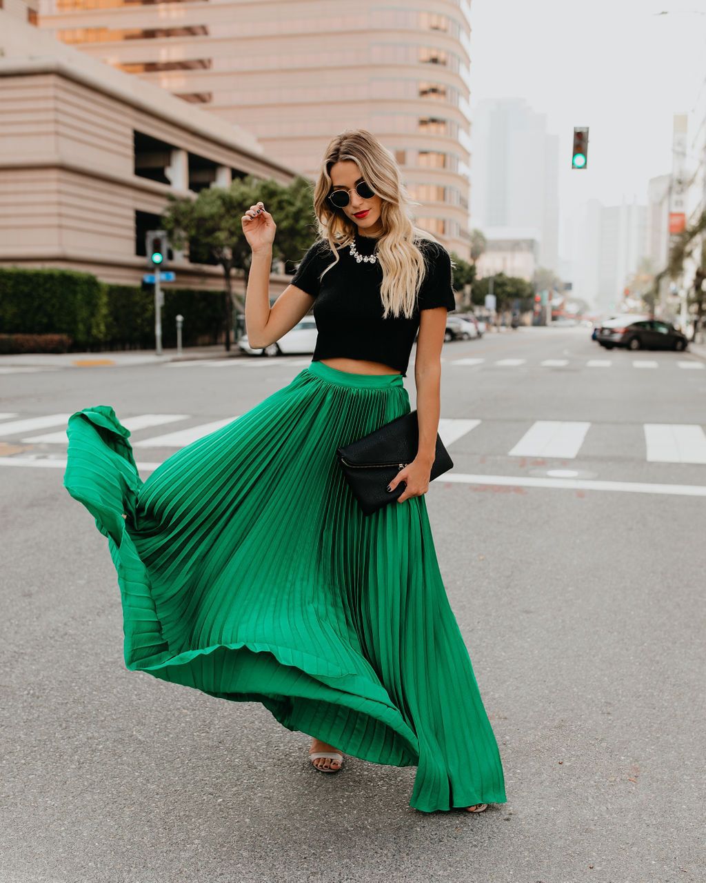 ZllKl  New European and American Style plus Size Mid-High Waist Pleated Skirt Women's Large Swing Dress
