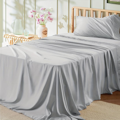 4pcs Luxurious Microfiber Sheet Set - 14" Deep Pocket, Exquisite Pinch Pleat, Shrink-Resistant, Fade-Resistant, Soft & Comfortable Bedding Set With Pillowcase, Flat Sheet, Fitted Sheet - Modern Design For All Season, Dorm Bedding For College Set