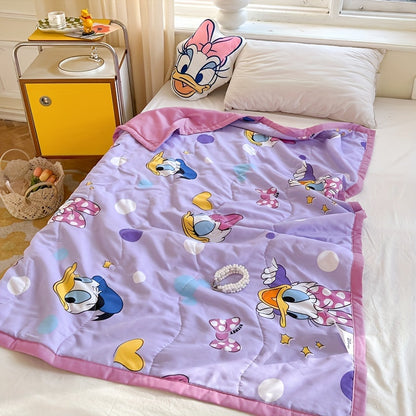 UME Cute Cartoon Summer Cooling Quilt - Winnie, Mickey & Minnie Design | Lightweight Polyester Blanket for All Seasons | Perfect for Bedroom, Dorm Room Decor Cool Rugs For Bedroom Cute Blanket