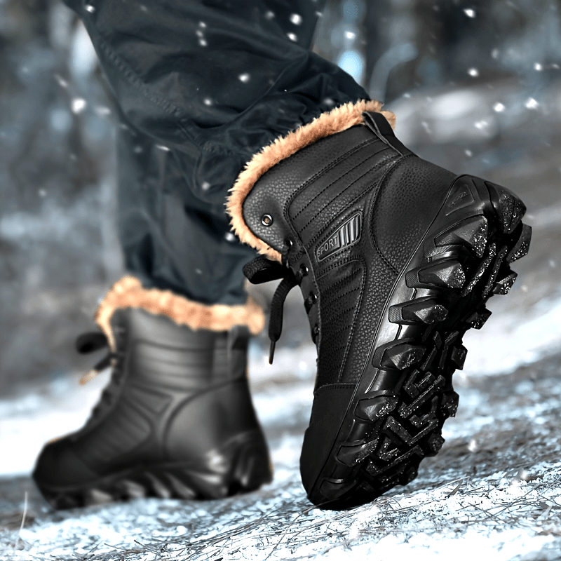 Men's Casual Snow Boots, Anti-skid Windproof High-top Lace-up Boots With Fuzzy Lining For Outdoor Walking Running Hiking, Autumn And Winter
