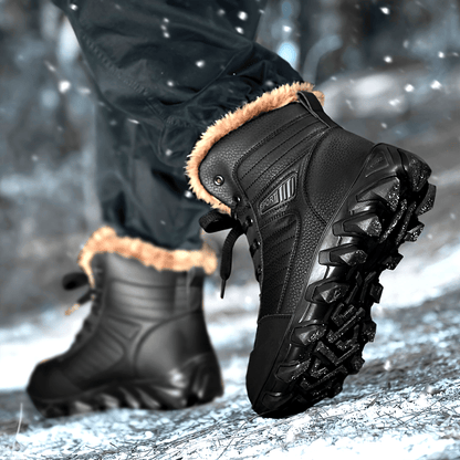 Men's Casual Snow Boots, Anti-skid Windproof High-top Lace-up Boots With Fuzzy Lining For Outdoor Walking Running Hiking, Autumn And Winter