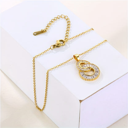 Sparkling Stainless Steel Crossover Circles Pendant Necklace - Luxurious Choker Charm Chain Jewelry for Women & Girls - Perfect Gift for Parties and Special Occasions
