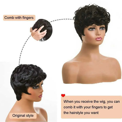 Synthetic Wigs Short Pixie Wigs for Black Women Short Black Curly Pixie Wigs Synthetic Hair Wigs for Black Women Natural Wavy Black Pixie Cut 240329