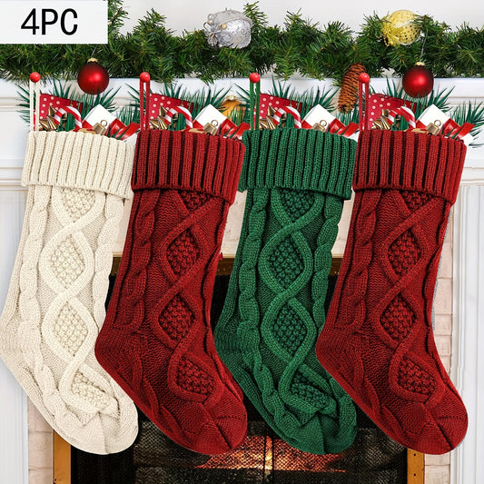 4pcs Extra-Large Soft Knitted Christmas Stockings - Vibrant Decorations in Ivory, Burgundy, Gray, and Green - Perfect for Fireplaces, Christmas Trees, Families, Holiday Parties, and Decorations