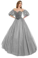 Sexy Backless Royal Blue A Line Prom Dresses  New Sequins Beads Sweetheart Corset Back Evening Quinceanera Gowns With Poet Sleeves BM3503