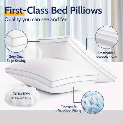 Premium Bed Pillows 2 pack, Fluffy and Supportive 7D Down Alternative Bed Pillow, Stomach or Side Sleepers, Luxury Soft Hotel Quality Relief Neck Head and Shoulder Pain, Machine Washable