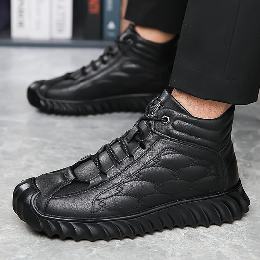 Plus Size Mens Comfort Boots - Fashionably Trendy, Slip-Resistant, Lace-Up, Vintage-Inspired Design - Ideal for Outdoor Activities and Daily Wear, Ankle-High, Solid Color