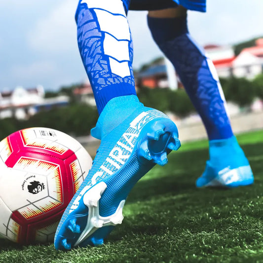 Blue Men Soccer Shoes Teenage Breathable Football Boots Adult Kids TF/FG Cleats Professional Playing Field Sneakers Size 35-44