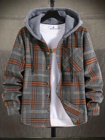 Stylish Plus Size Men's Plaid Hooded Jacket - Oversized Varsity Jacket with Hoodie Design for Spring, Fall, and Winter - Soft, Casual, and Comfortable Clothing for Big and Tall Men