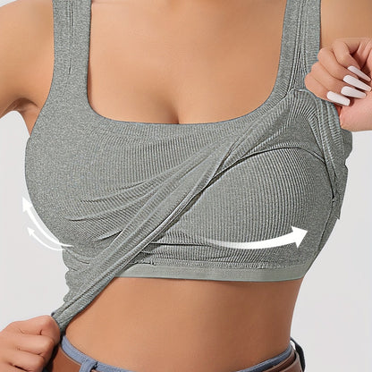 ZllKl Slim Solid Color Sports Tank Top With Detachable Chest Pad, Bottoming Vest T-shirt, Women's Clothing