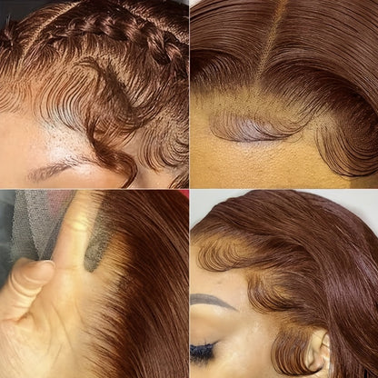 Chocolate Brown 13x4 Body Wave Lace Front Wigs Human Hair Transparent Lace Frontal Wigs With Baby Hair Pre Plucked For Women 180%