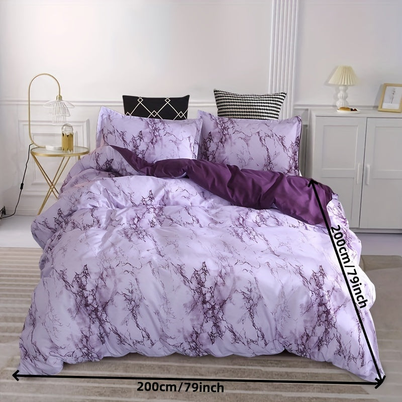 3-Piece Soft Marble Duvet Cover Set - Luxurious Microfiber Bedding for All Seasons, Hypoallergenic, Breathable, and Easy Care - Stylish Bedroom Blanket with 1 Duvet Cover and 1 Pillowcase